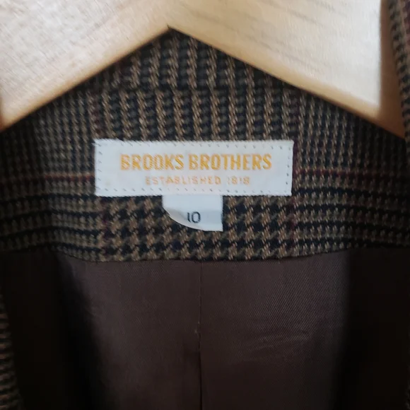 Brooks Brothers 100% Pure Wool Brown Plaid Blazer Jacket Sz 10 M/L